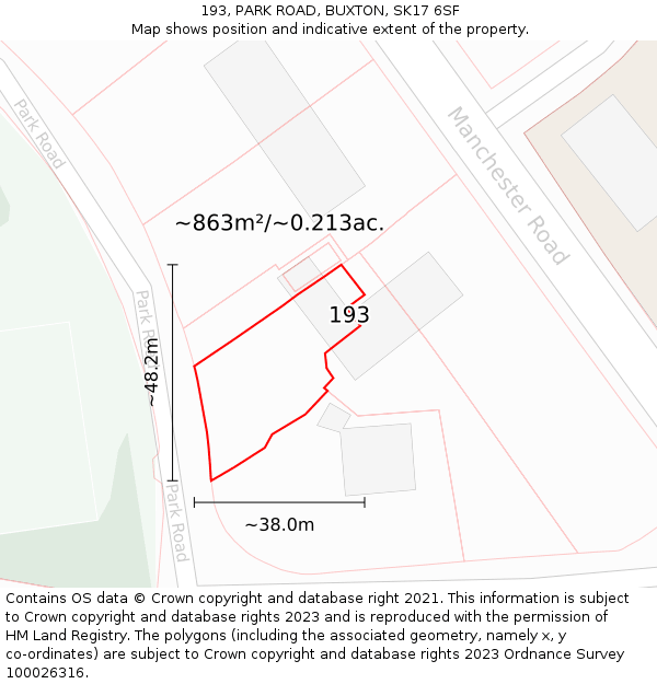 193, PARK ROAD, BUXTON, SK17 6SF: Plot and title map