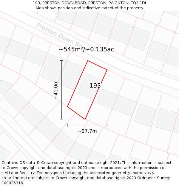 193, PRESTON DOWN ROAD, PRESTON, PAIGNTON, TQ3 1DL: Plot and title map