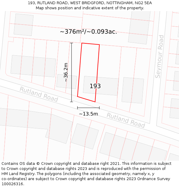 193, RUTLAND ROAD, WEST BRIDGFORD, NOTTINGHAM, NG2 5EA: Plot and title map