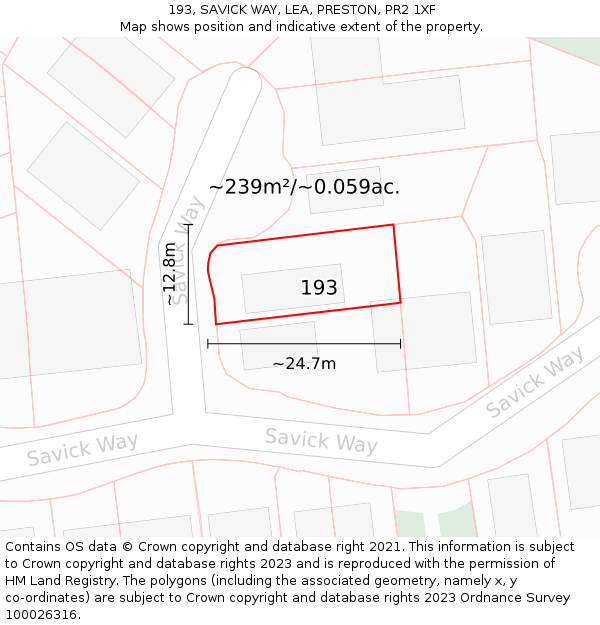 193, SAVICK WAY, LEA, PRESTON, PR2 1XF: Plot and title map