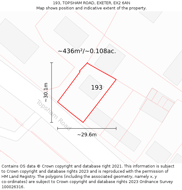 193, TOPSHAM ROAD, EXETER, EX2 6AN: Plot and title map