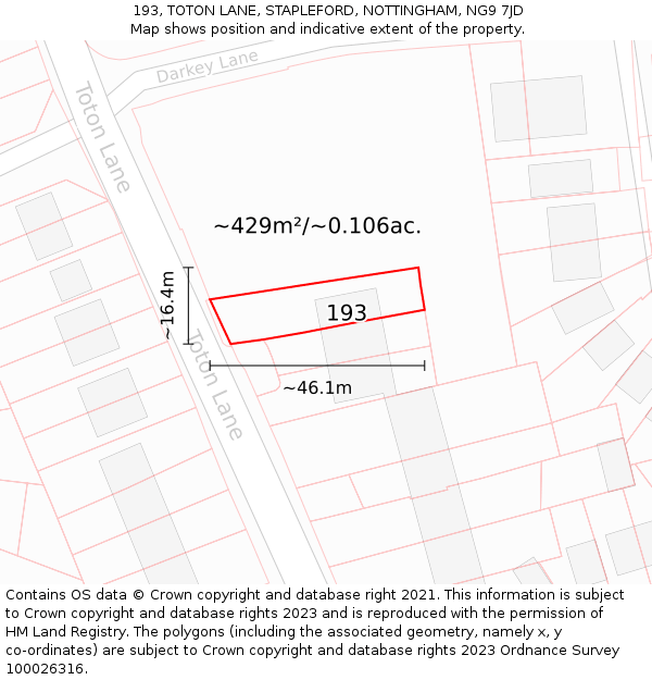 193, TOTON LANE, STAPLEFORD, NOTTINGHAM, NG9 7JD: Plot and title map