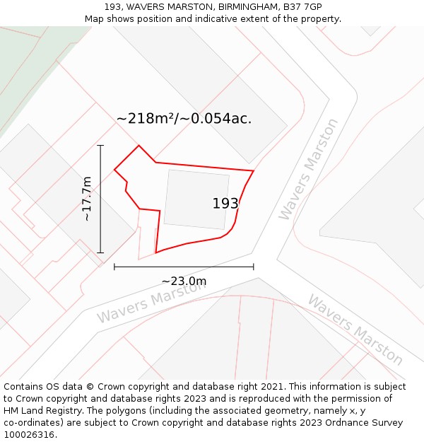 193, WAVERS MARSTON, BIRMINGHAM, B37 7GP: Plot and title map