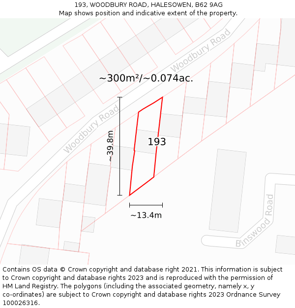 193, WOODBURY ROAD, HALESOWEN, B62 9AG: Plot and title map