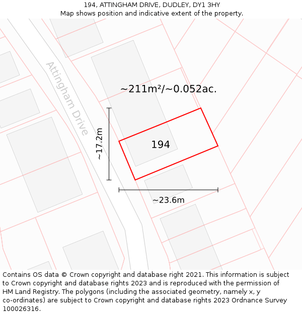 194, ATTINGHAM DRIVE, DUDLEY, DY1 3HY: Plot and title map