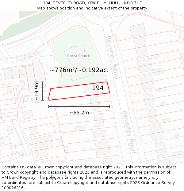 194, BEVERLEY ROAD, KIRK ELLA, HULL, HU10 7HE: Plot and title map