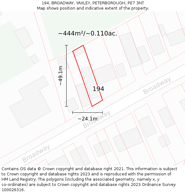 194, BROADWAY, YAXLEY, PETERBOROUGH, PE7 3NT: Plot and title map