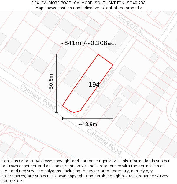 194, CALMORE ROAD, CALMORE, SOUTHAMPTON, SO40 2RA: Plot and title map