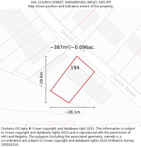 194, CHURCH STREET, WAINGROVES, RIPLEY, DE5 9TF: Plot and title map