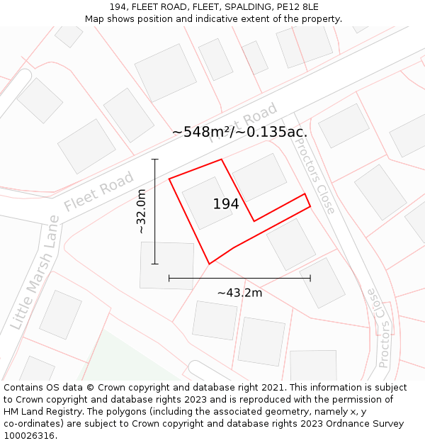 194, FLEET ROAD, FLEET, SPALDING, PE12 8LE: Plot and title map