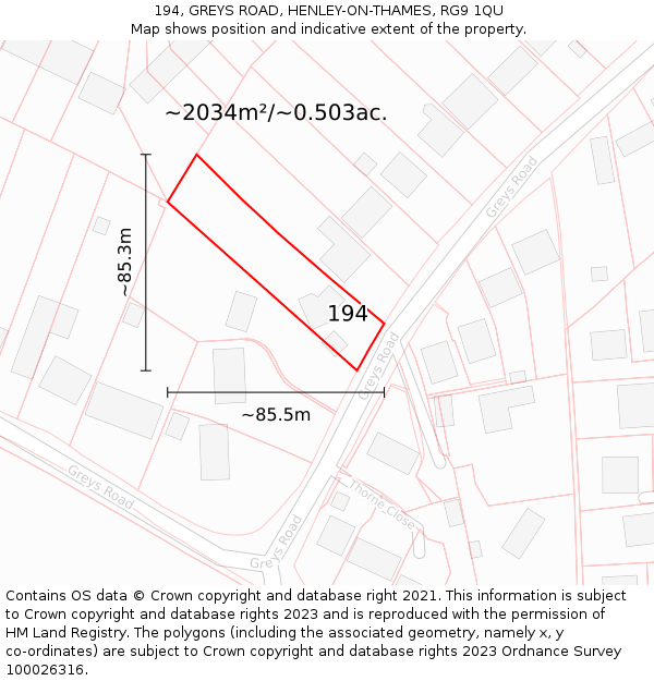 194, GREYS ROAD, HENLEY-ON-THAMES, RG9 1QU: Plot and title map