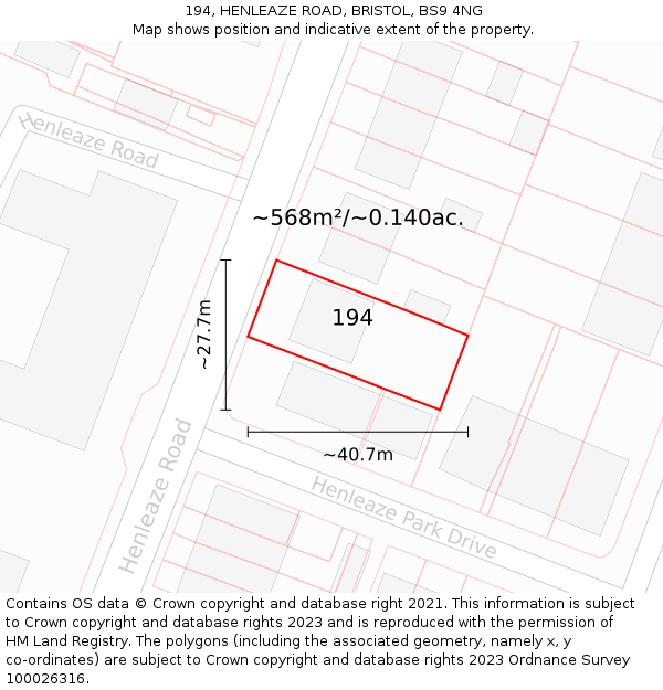 194, HENLEAZE ROAD, BRISTOL, BS9 4NG: Plot and title map