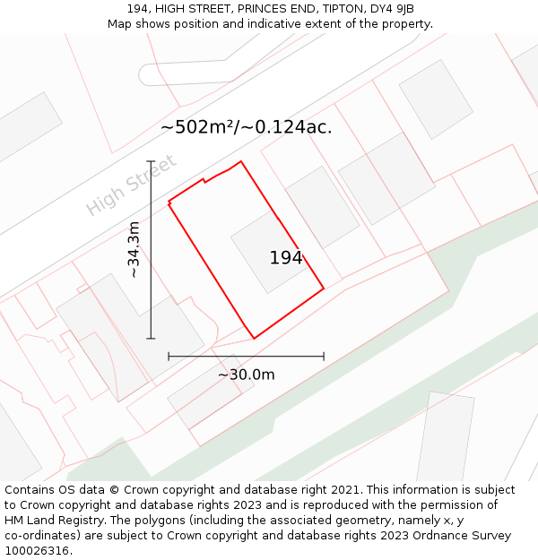 194, HIGH STREET, PRINCES END, TIPTON, DY4 9JB: Plot and title map