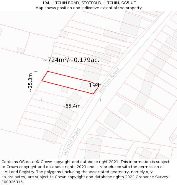 194, HITCHIN ROAD, STOTFOLD, HITCHIN, SG5 4JE: Plot and title map