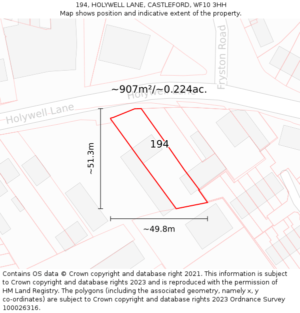 194, HOLYWELL LANE, CASTLEFORD, WF10 3HH: Plot and title map