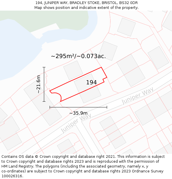 194, JUNIPER WAY, BRADLEY STOKE, BRISTOL, BS32 0DR: Plot and title map