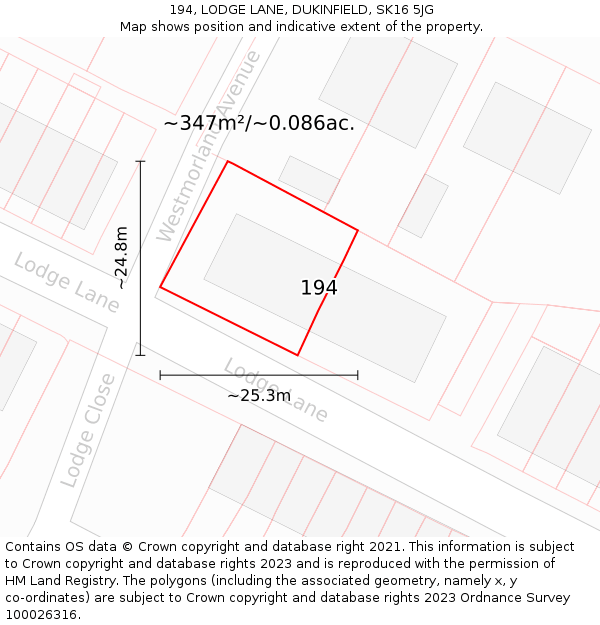 194, LODGE LANE, DUKINFIELD, SK16 5JG: Plot and title map