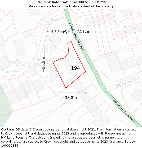 194, MOTTRAM ROAD, STALYBRIDGE, SK15 2RT: Plot and title map