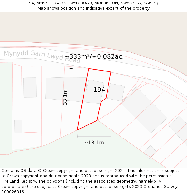 194, MYNYDD GARNLLWYD ROAD, MORRISTON, SWANSEA, SA6 7QG: Plot and title map