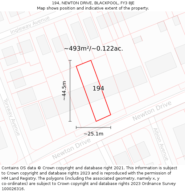 194, NEWTON DRIVE, BLACKPOOL, FY3 8JE: Plot and title map