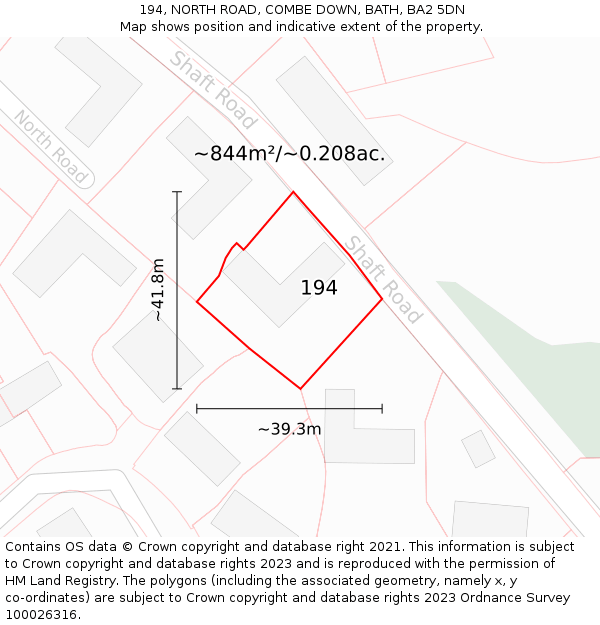 194, NORTH ROAD, COMBE DOWN, BATH, BA2 5DN: Plot and title map