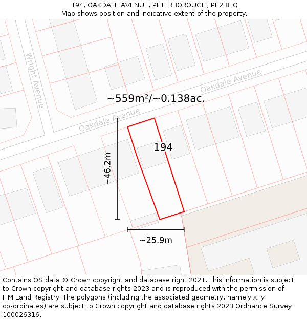 194, OAKDALE AVENUE, PETERBOROUGH, PE2 8TQ: Plot and title map