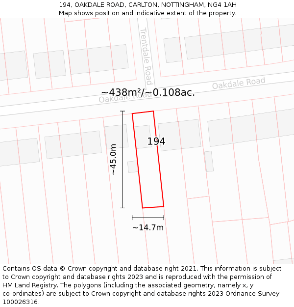 194, OAKDALE ROAD, CARLTON, NOTTINGHAM, NG4 1AH: Plot and title map