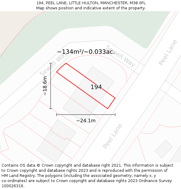 194, PEEL LANE, LITTLE HULTON, MANCHESTER, M38 0FL: Plot and title map