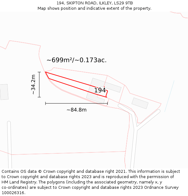 194, SKIPTON ROAD, ILKLEY, LS29 9TB: Plot and title map