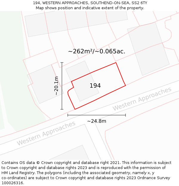 194, WESTERN APPROACHES, SOUTHEND-ON-SEA, SS2 6TY: Plot and title map