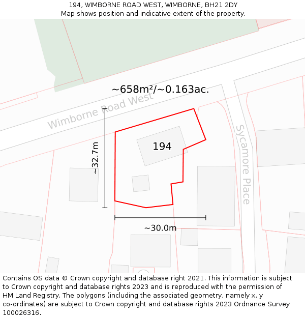 194, WIMBORNE ROAD WEST, WIMBORNE, BH21 2DY: Plot and title map