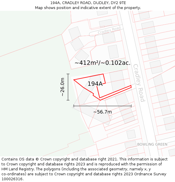 194A, CRADLEY ROAD, DUDLEY, DY2 9TE: Plot and title map