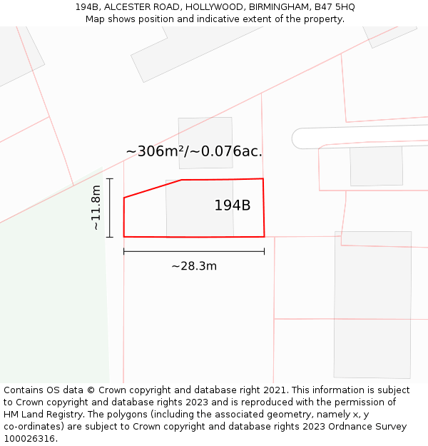 194B, ALCESTER ROAD, HOLLYWOOD, BIRMINGHAM, B47 5HQ: Plot and title map