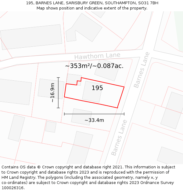 195, BARNES LANE, SARISBURY GREEN, SOUTHAMPTON, SO31 7BH: Plot and title map