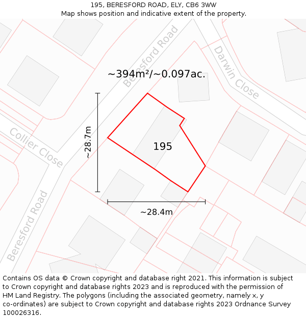 195, BERESFORD ROAD, ELY, CB6 3WW: Plot and title map