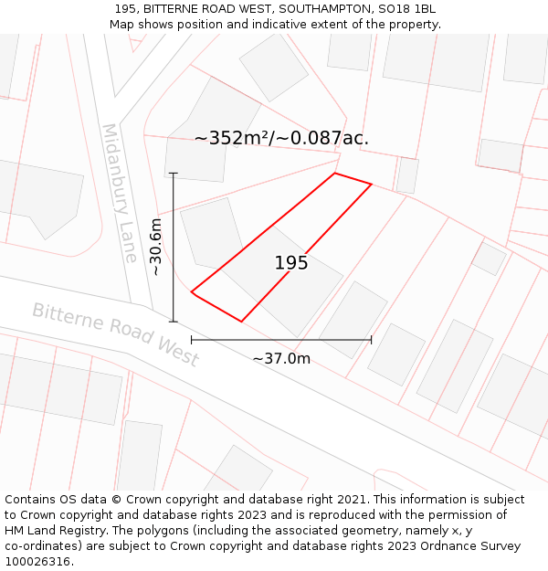 195, BITTERNE ROAD WEST, SOUTHAMPTON, SO18 1BL: Plot and title map