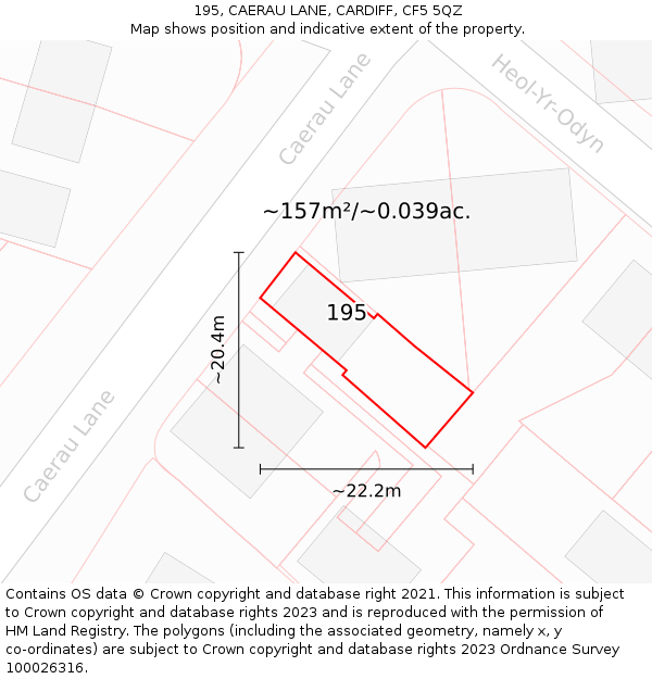 195, CAERAU LANE, CARDIFF, CF5 5QZ: Plot and title map