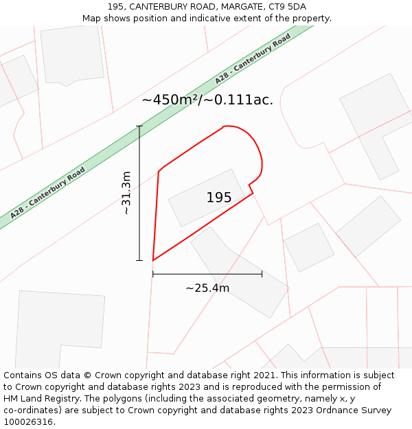 195, CANTERBURY ROAD, MARGATE, CT9 5DA: Plot and title map