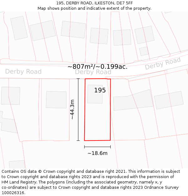 195, DERBY ROAD, ILKESTON, DE7 5FF: Plot and title map