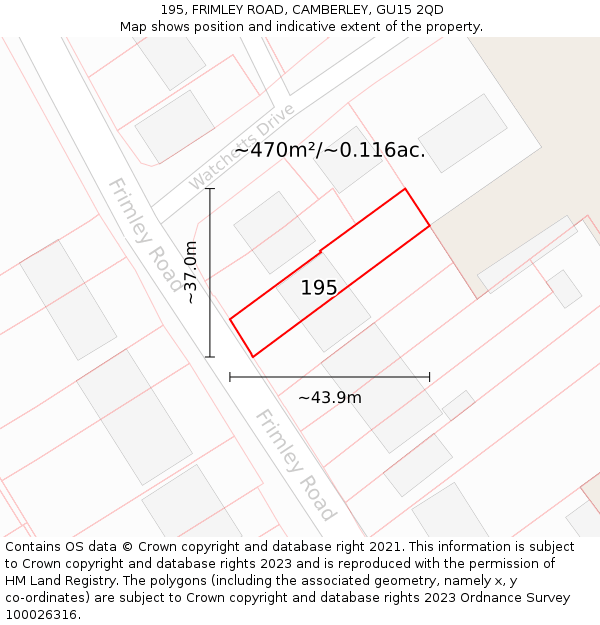 195, FRIMLEY ROAD, CAMBERLEY, GU15 2QD: Plot and title map