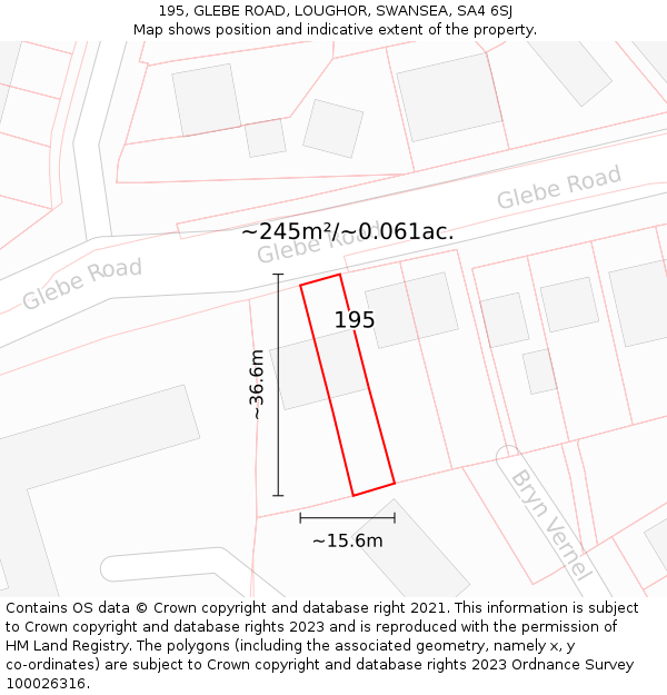 195, GLEBE ROAD, LOUGHOR, SWANSEA, SA4 6SJ: Plot and title map