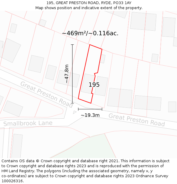 195, GREAT PRESTON ROAD, RYDE, PO33 1AY: Plot and title map