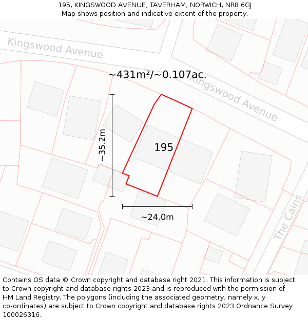 195, KINGSWOOD AVENUE, TAVERHAM, NORWICH, NR8 6GJ: Plot and title map