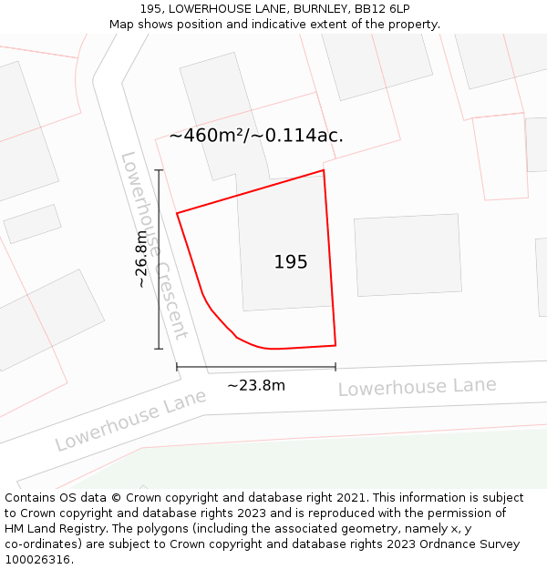 195, LOWERHOUSE LANE, BURNLEY, BB12 6LP: Plot and title map