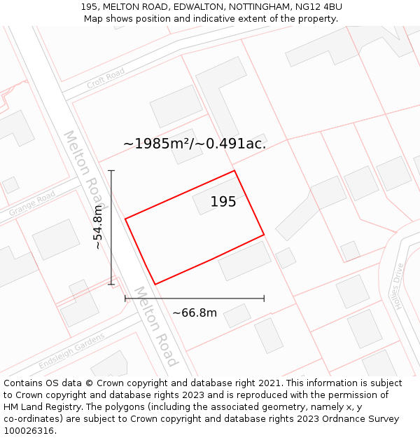 195, MELTON ROAD, EDWALTON, NOTTINGHAM, NG12 4BU: Plot and title map