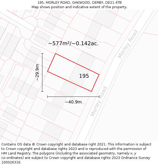 195, MORLEY ROAD, OAKWOOD, DERBY, DE21 4TB: Plot and title map