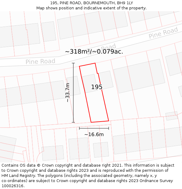 195, PINE ROAD, BOURNEMOUTH, BH9 1LY: Plot and title map