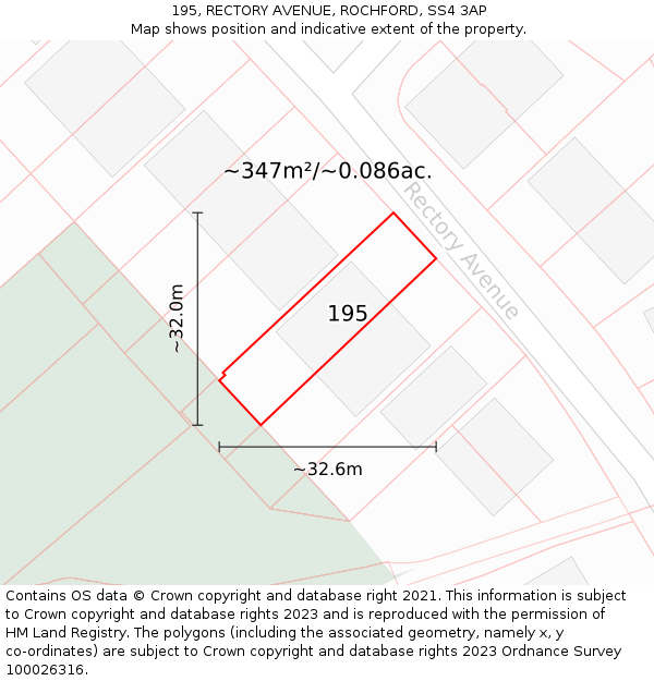 195, RECTORY AVENUE, ROCHFORD, SS4 3AP: Plot and title map