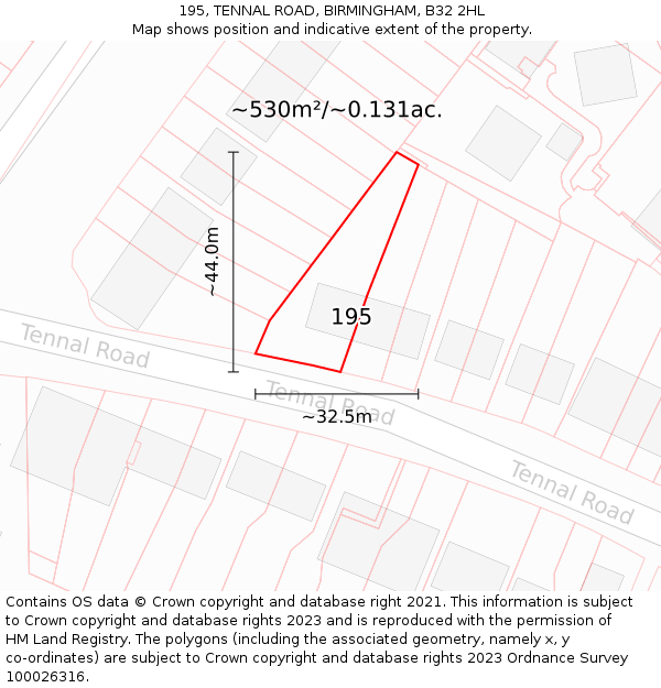 195, TENNAL ROAD, BIRMINGHAM, B32 2HL: Plot and title map