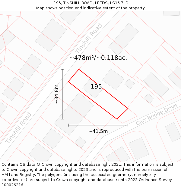 195, TINSHILL ROAD, LEEDS, LS16 7LD: Plot and title map